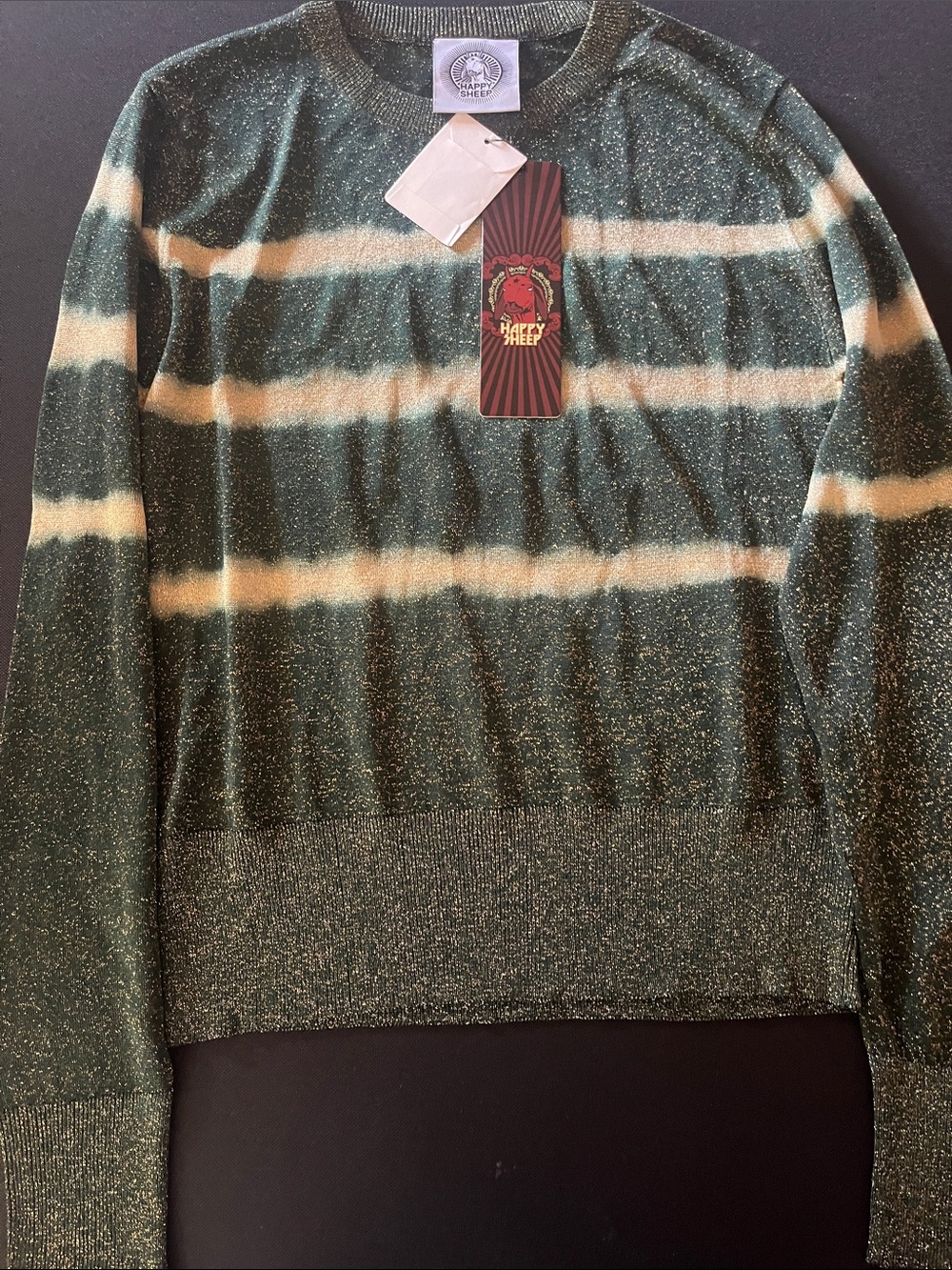 Happy Sheep Women’s Green Striped Crewneck Sweater size Medium